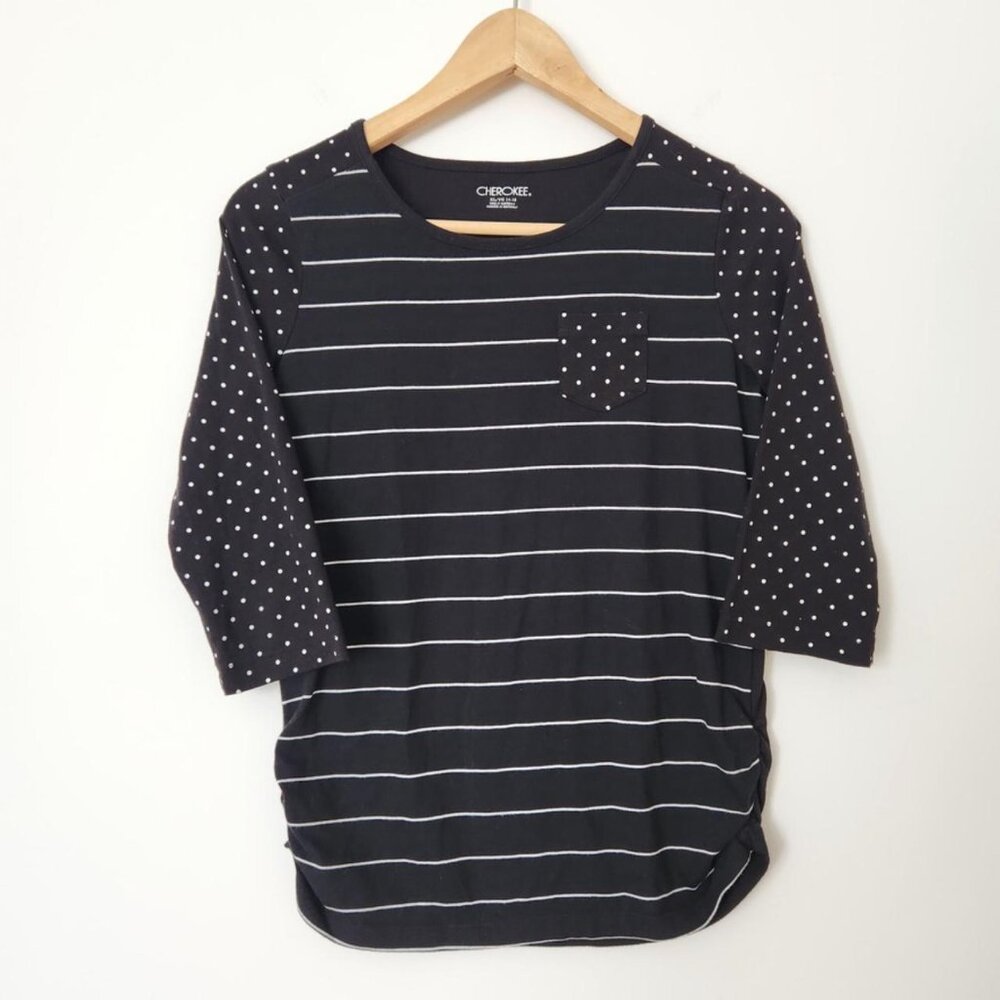 Cherokee Polka Dot T Shirt Girls XL Black White Striped Cotton Blend Cute Casual